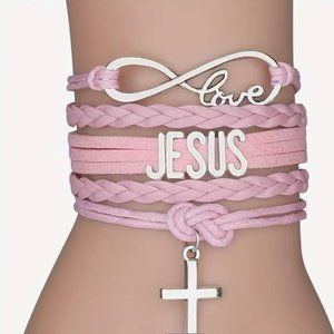 Multilayer Wrap JESUS Christian Bible Cross Braided Bracelet Religious Ornaments